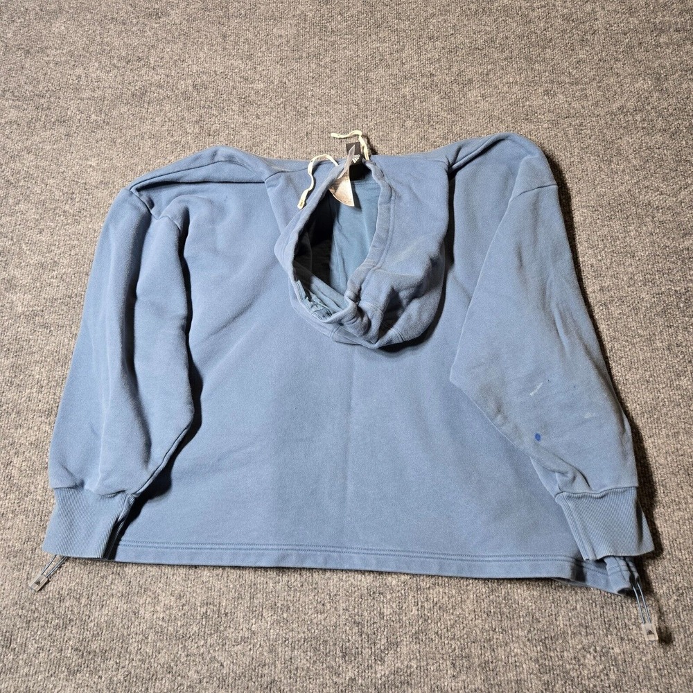 Adidas Hoodie‎ Womens Medium Blue Sweatshirt Cropped Fit Heavy Drawstring - Picture 3 of 9